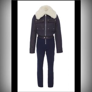 Cordova Courchevel Shearling-trimmed Denim Jumpsuit In Blue